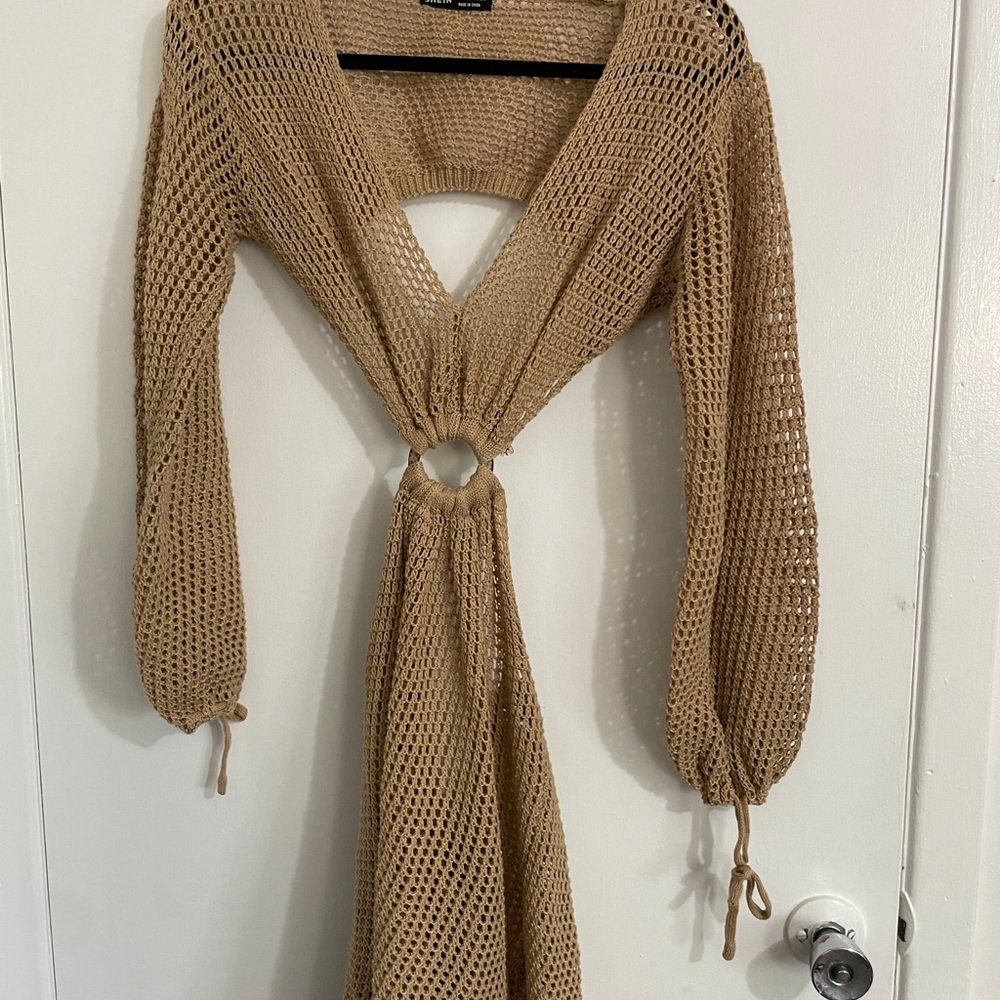 Tan Knit Swim Cover Up Dress